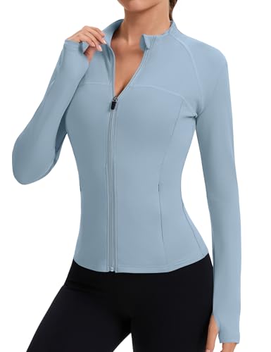 Rapbin Jackets for Women Womens Athletic Tops Women's Jackets Long Sleeve Athletic Tops Tight Fitted Golf Shirts (Blue XL)