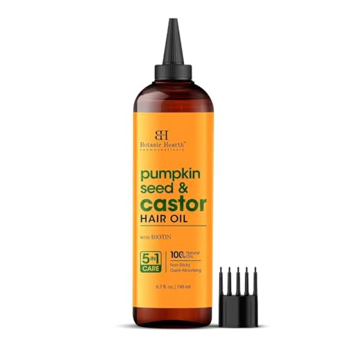 Botanic Hearth Kürbiskernöl mit Rizinusöl zur Haarpflege 198 ml 100% rein natürlich und kaltgepresst für Wimpern Augenbrauen Haare Bart und Nägel vegan und tierversuchsfrei