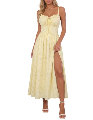 Wedding Guest Dresses for Women Floral Corset Sundress Yellow 2XL