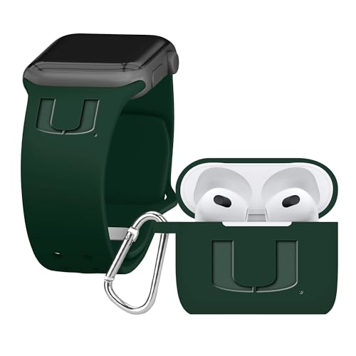 Affinity Bands Miami Hurricanes Engraved Silicone Combo Package Compatible with Apple Watch and AirPods Gen 3 (38/40/41mm Green)
