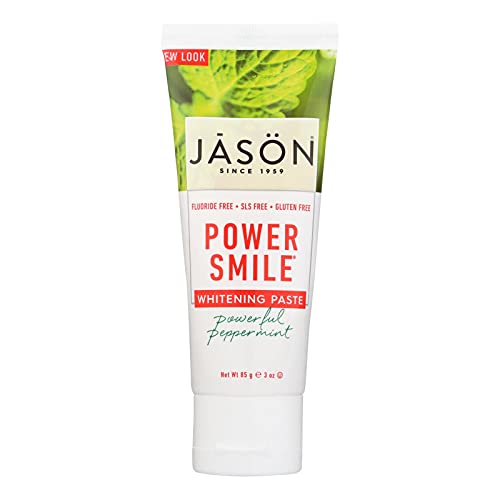 Jason Natural Products Toothpaste - Powersmile - Antiplaque and Whitening - Powerful Peppermint - Fluoride-Free - 3 oz - case of 12 - - - - - -12