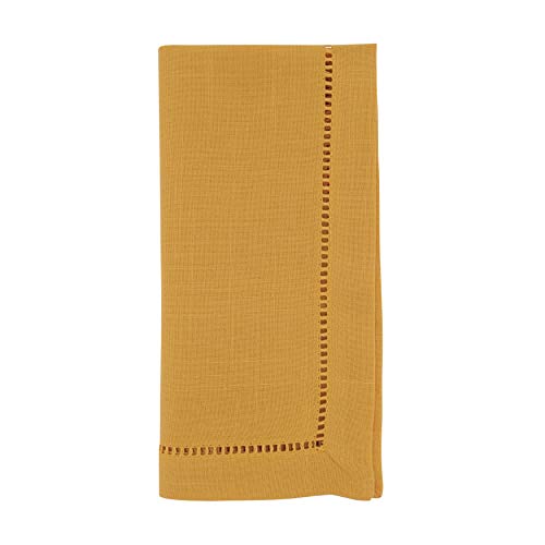 SARO LIFESTYLE Classic Hemstitch Cloth Napkins (Set of 12) - Elegant Everyday Dinner Napkins with Textured Fabric and Hemstitched Border for Dining Tables and Formal Entertaining, 20"x20", Mustard