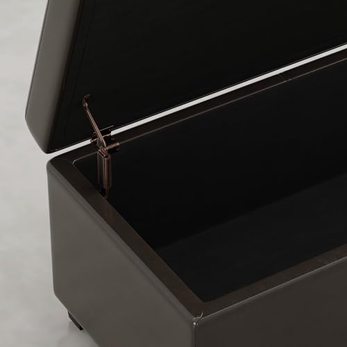 Image of SIMPLIHOME Avalon 54 inch Vegan Leather Storage Ottoman in Dark Clove Brown