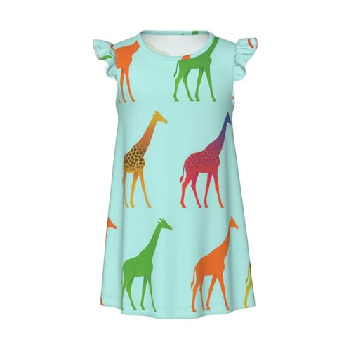 Augenstern Flutter Sleeve Nightgown Pajama Gown Colorful Zebra Giraffe Easy Pull-On Sleepwear Nightdress