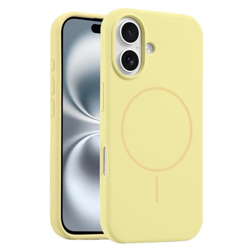 Mixroom - Custodia Cover Case per iPhone 16 in Tpu silicone liquido morbido compatibile con MagSafe con cerchio magnetico integrato Giallo C09
