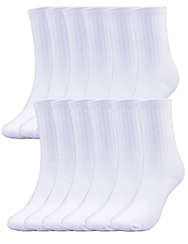 T.H.L.S Unisex Girls Boys Little Kids Youth School Uniform Crew Dress Socks Seamless White 6 Pack