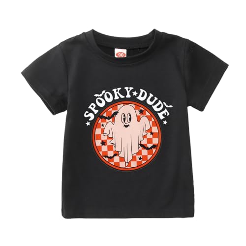 Ritatte Toddler Halloween Shirt Baby Boys Girls Ghost Graphic T-Shirt Funny Cute Spooky Dude Letter Short Sleeve Tees Tops