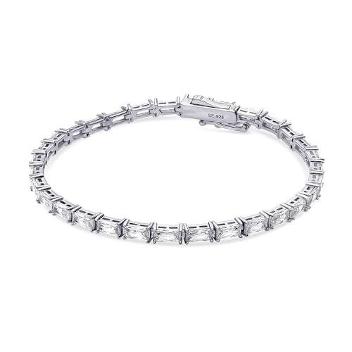 BERRICLE Sterling Silver Baguette Cut Cubic Zirconia CZ Statement Tennis Bracelet for Women, Rhodium Plated2