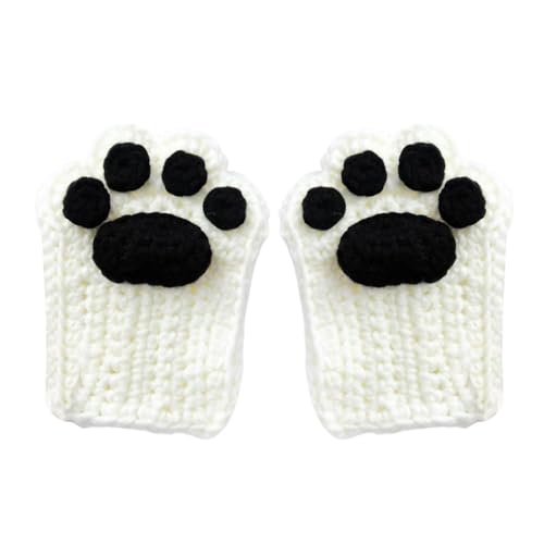 Guantes de pata de gato – Guantes de invierno de felpa sin dedos con garras de oso | Mitones de gato peludo para cosplay de medio dedo, guantes cálidos de invierno para el hogar, En Blanco Y Negro, C