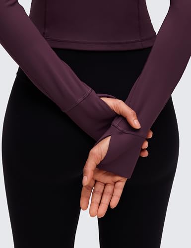 Image of CRZ YOGA Butterluxe Half Zip Crop Top | Workout, Extremely Soft, Slim Fit, Thumbholes, Side Pocket, Long Sleeve Shirts for Women
