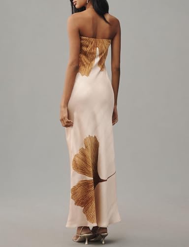Image of Women Y2k Strapless Maxi Dress Floral Print Tube Long Dress Boho Beach Sundress Going Out Streetwear