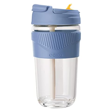 Wiederverwendbare Glas-Kaffeetasse mit Pop-Up-Strohhalm und Trinkloch Cover