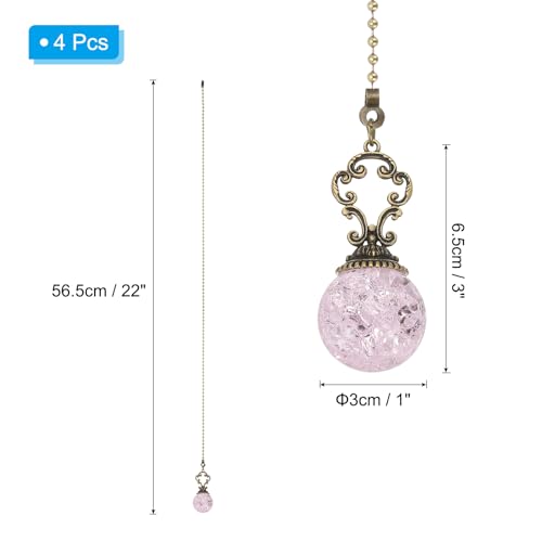 Image of PATIKIL 22 inch Ceiling Fan Pull Chain, 4 Pcs Crystal Pull Chain Fan Connector Vintage Ceiling Fan Ornament Fan Chains Extender for Ceiling Light Lamp Fans, Pink (Ball)