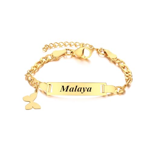18K Gold Custom Name Bar Bracelet for Baby Boy Girls Engraved Name Bracelets for Children Toddler from Mom,Baby Cross Bracelet for Baptism Girl New Born Birthday Gift Adjustable