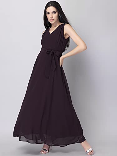 Image of FabAlley Women Maroon Embellished Maxi Dress