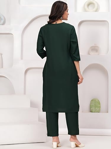 Image of ANILINE Women's Rayon Solid plain v neck kurta Trouser /Pant set