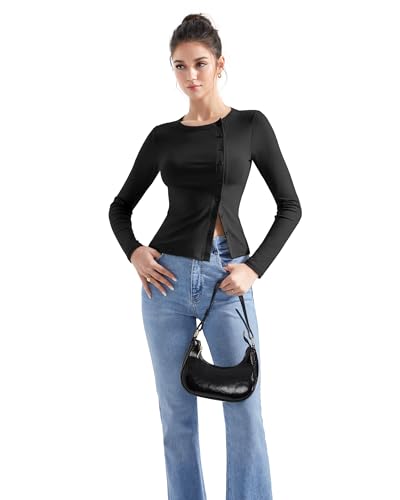 SUUKSESS Women Button Down Ribbed Tops Long Sleeve Going Out Fitted Modal Shirt2