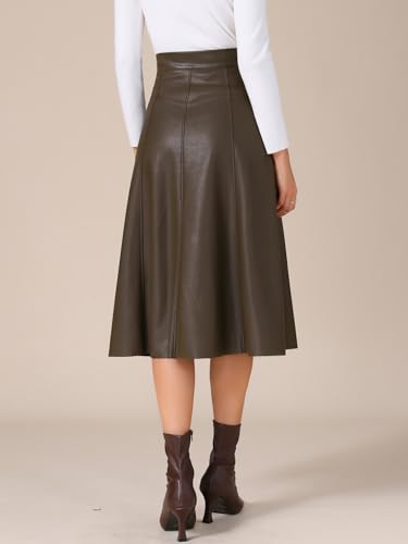 Allegra K Women's Faux PU Leather Skirt High Waist Party A Line Midi Skirts4