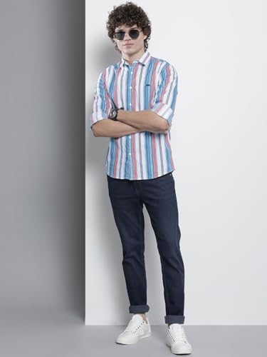 Image of The Indian Garage Co Men Regular Fit Striped Full Sleeves Cutaway Collar Casual Shirt