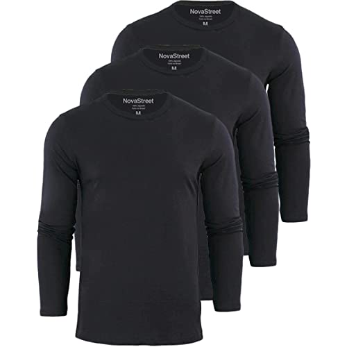 Kit 3 Camisetas Manga Longa Masculinas Slim Fit Novastreet Cor:Branca, Preta e Cinza;Tamanho:G