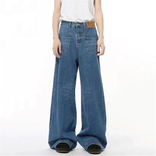 Men's Jeans Reverse Pocket Design Droop Straight Wide Leg Loose Denim Pants Trousers2