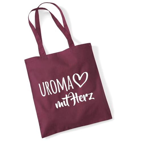 Huuraa Jutebeutel Uroma mit Herz 10 Liter Burgundy Baumwolle Tasche Geschenkidee