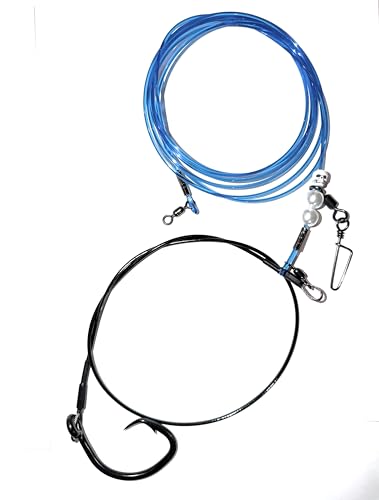 Titan Tamer Heavy Duty Shark Rig – 16-0 Inline Circle Hook, 400lb Monofilament Shock Leader for Surf & Land-Based Shark Fishing