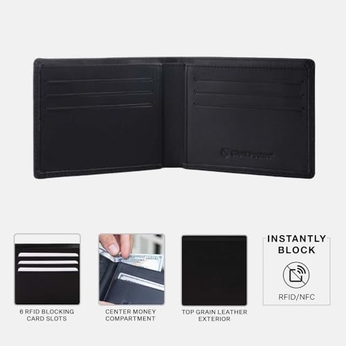 Image of SLNT Wallet Blocking Wallet for Men - Slim Bifold, 6 Card Slots | Napa Leather, RFID & NFC Signal Blocking, Slim Bi-Fold Design, 6 Card Slots, Large Money Pocket, Travel-Ready, Jet Black