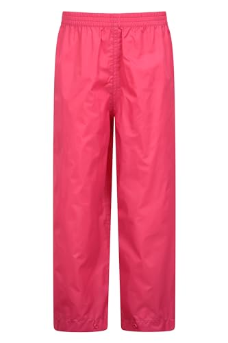 Mountain Warehouse Pakka Kids Waterproof Over Trousers - Taped Seams Rain Pants, Lightweight, Rip-Stop, Packaway Bag - for Spring Summer, Walking, Travelling Bright Pink Kids Size 11-12 Years