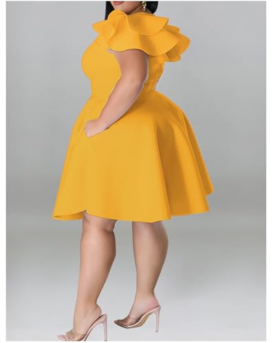Image of IyMoo Women's Plus Size Cape Flutter Sleeve Stretchy A Line Swing Flared Skater Cocktail Party Dress with Pockets