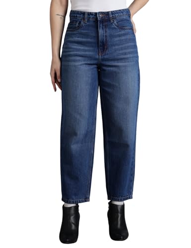 Image of INKD Women's Barrel Fit Jeans - 100% Cotton | High- Rise | Comfortable Fit | Casual Denims | Jeans for Women | Mom Fit Jean | Ankle Length Jean (Available in Plus Sizes)