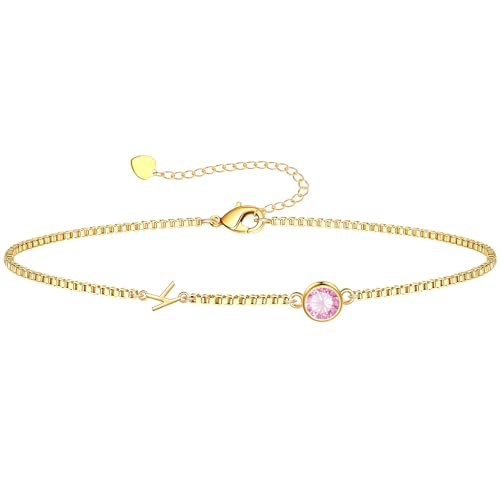 Image of Birthstone Bracelets for Women, Initial Bracelet Teen Stocking Stuffers Birthday Gifts for Teen Girls Initial Bracelet Trendy Letter A-Z Dainty Bracelet 21st 30th Mom Birthday Gift Birthstone Jewelry