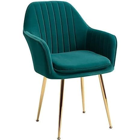 Image of Green Velvet Chair for Home | Modern Accent Armchair in Soft Velvet Fabric with Golden Legs | Set of 2 Premium Accent Chair for Living Room Bedroom Restaurent | Green, 2 pc