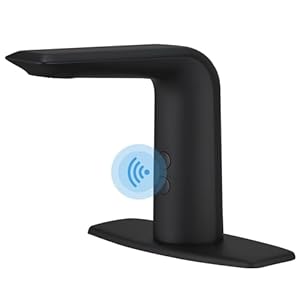 BWE Black Automatic Sensor Faucet Contactless Bathroom Faucet Motion Activated Sink Faucet Electronic Hands-Free Sink Faucet with Sensor Module Matte
