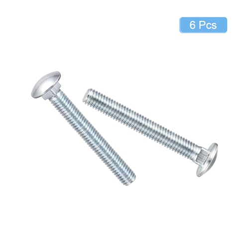 Image of uxcell 3 /8-16x3 Carriage Bolt, 6pcs Round Head Square Neck Screws, Carbon Steel Zinc Plated, Fully Threaded, Silver