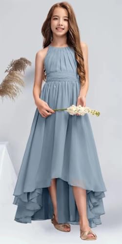 Junior Bridesmaid Dresses A-Line Halter High Low Dresses Chiffon for Wedding Party Girls Flower Girl Dress2