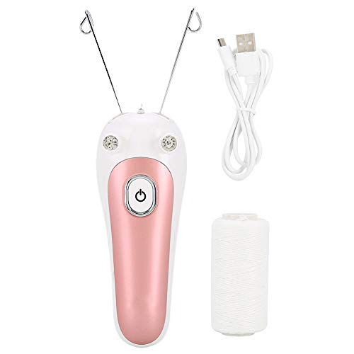 Electric Hair Removal Body Facial Threading Epilator with Cotton Thread Rechargeable Physical Threader Hair Shaver(Pink)