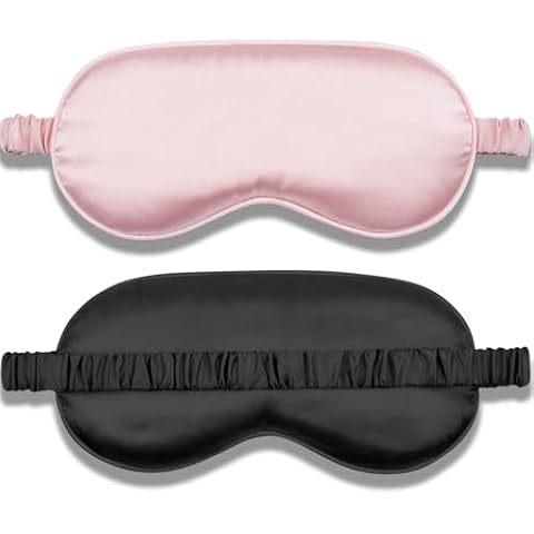 Amrules Sleep Mask 2 Pack, Soft Blackout Eye Mask for Women Men, Eye Sleep Shade Cover for Back and Side Sleeper, Sleeping Mask Night Blindfold for Night Sleep, Travel, Nap (Pink, Black) Cover