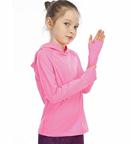 HMILES Girls Long Sleeve Shirt Hoodies SPF Active Tee Workout Running Yoga Pullover Tops with Thumb Holes neon Pink 7-8years