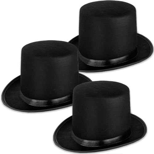 Eerrhhaq 3 Pack Black Felt Top Hats for Kids Magician Hat Costume Tall Victorian Tuxedo Costume Hat for Halloween Dress up Cosplay Party Accessories