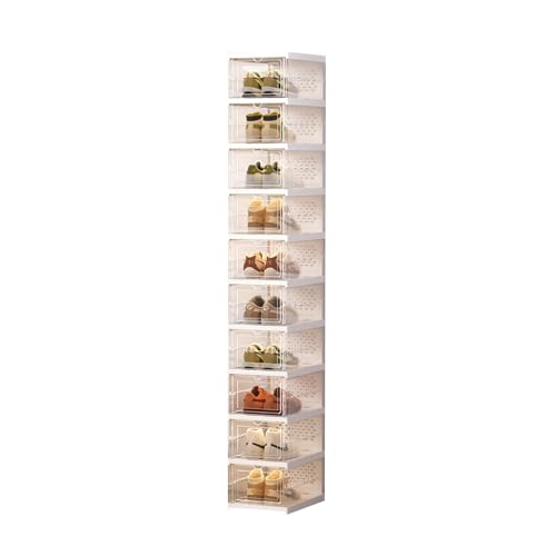 Zapatero transparente con tapa portátil de 10 niveles para entrada y dormitorio, solución de almacenamiento que ahorra espacio, no necesita instalación, caja de almacenamiento transparente para
