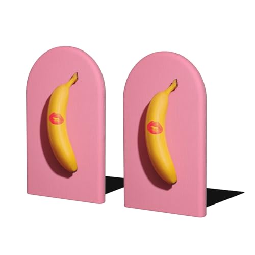 Fermalibri in legno a forma di banana gialla con labbra da donna rosse per scaffali, 2 pezzi, organizer per libri, ufficio domestico, biblioteche