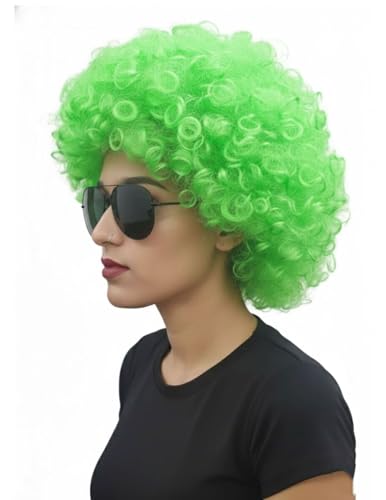 Image of BookMyCostume Buy Green Curly Hair Wig Unisex Adult & Kids Fancy Dress Costume Accessory