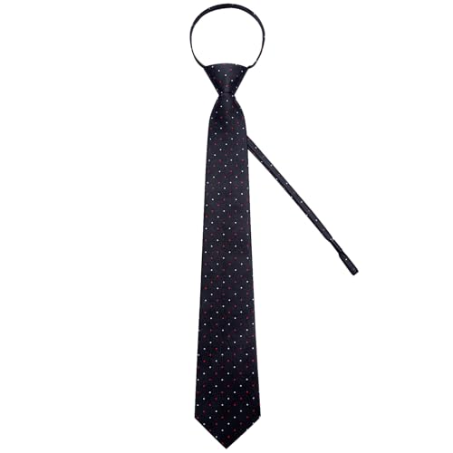 Image of DiBanGu Silk Zipper Ties for Men,Paisley Solid Plaid Pre-tied Tie and Pocket Square Cufflinks Set Formal Adjustable Necktie