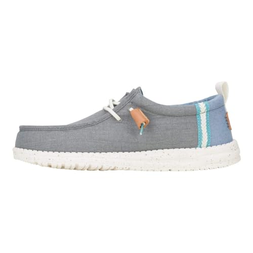 HEYDUDE Wally Craft Linen Monument Grey/Faded Denim Size 7, Men’s Shoes, Men's Slip-on Loafers, Comfortable & Light-Weight