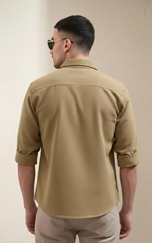 Image of SMOWKLY Men's Casual Shirt | Full Sleeve Button Down Shirt with Dual Chest Pockets | Stylish Regular Fit 100% Cotton Office, Party Shacket | Fashionable Western Outfit