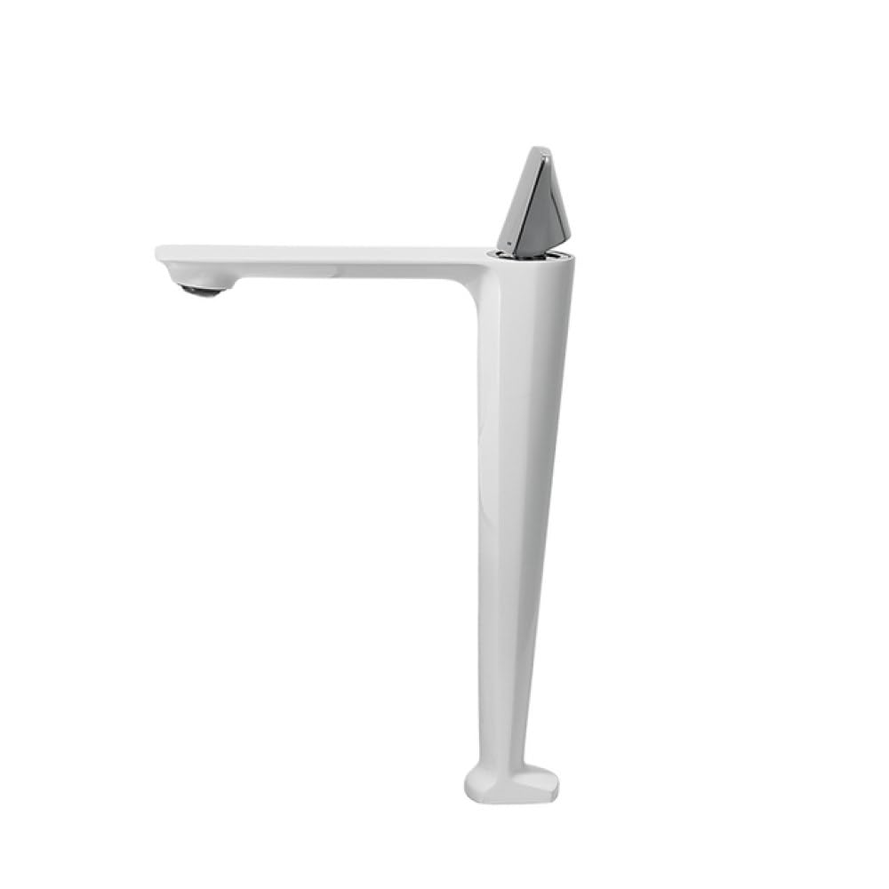 Robinet d'évier de salle de bain cascade en laiton mitigeur sur pont blanc et chrome