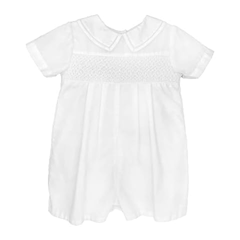Petit Ami Baby Boys' Romper with Smocking and Faggoting, 9 Months, White Cover
