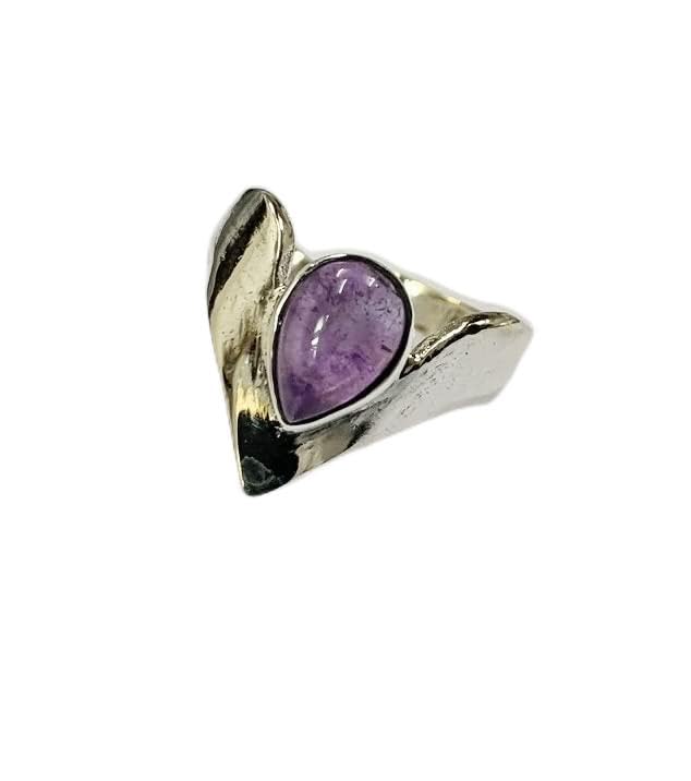 VIE White Bronze Adjustable Ring, Stellar Crown, 6x9mm (Pear Amethyst), Pink