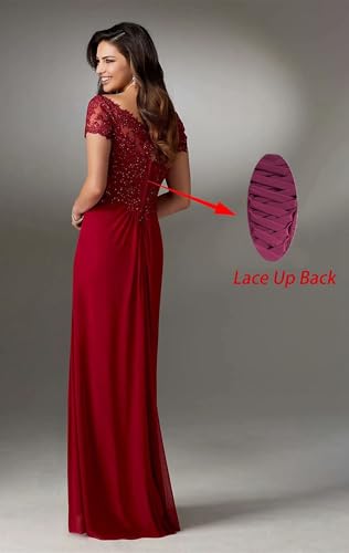 Chiffon Plus Size Mother of The Bride Dresses Long Laces Appliques Short Sleeve2